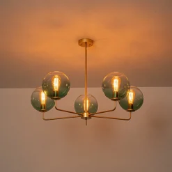 Lake House Green Glass Globe 5-Light Round Sputnik Chandelier