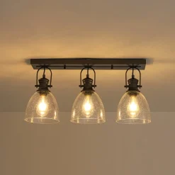 3-Light Adjustable Seeded Glass Linear Semi Flush Mount