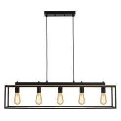 5-Light Aged Oak Iron Rectangle Cage Island Chandelier