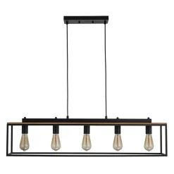 5-Light Aged Oak Iron Rectangle Cage Island Chandelier