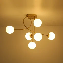 6‑Light Arch Opal Glass Globe Bubble Semi Flush Chandelier