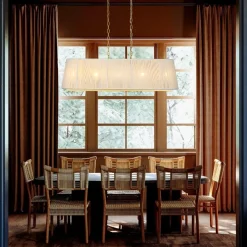 5-Light Beige Woven Thread Linear Cage Island Chandelier