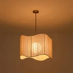 1-Light Beige Woven Thread Wavy Drum Cage Chandelier