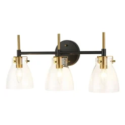 3-Light Black Brass Bell Glass Shade Vanity Wall Lamp
