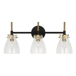 3-Light Black Brass Bell Glass Shade Vanity Wall Lamp