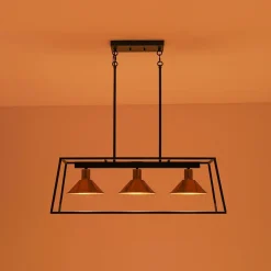 3-Light Black Brass Rectangle Cage Island Chandelier
