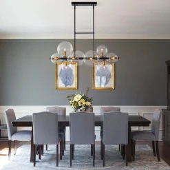 12-Light Black Brass Sputnik Glass Bubble Linear Island Pendant