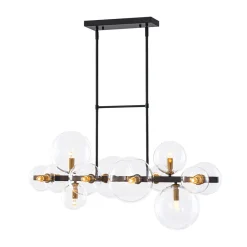 12-Light Black Brass Sputnik Glass Bubble Linear Island Pendant
