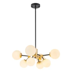 8-Light Black Brass White Glass Globe Round Sputnik Chandelier