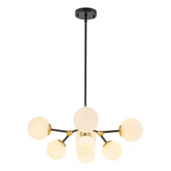 8-Light Black Brass White Glass Globe Round Sputnik Chandelier