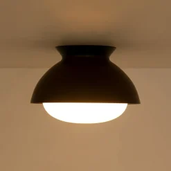 1-Light Black Dome Frosted Glass Shade Semi Flush Mount