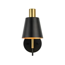 1-Light Black Gold 90-Degree Adjustable Cone Wall Lamp