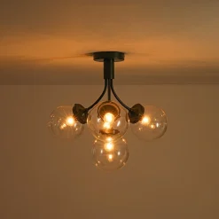 4-Light Bloom Clear Glass Globe Semi Flush Mount