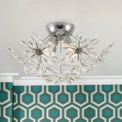 4-Light Bloom Dandelion Crystal Sputnik Semi Flush Mount