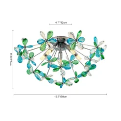 5-Light Bloom Green Blue Crystal Dandelion Semi Flush Mount