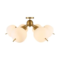 6-Light Bloom Opal Glass Globe Round Sputnik Semi Flush Mount