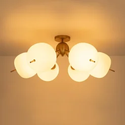 6-Light Bloom Opal Glass Globe Round Sputnik Semi Flush Mount