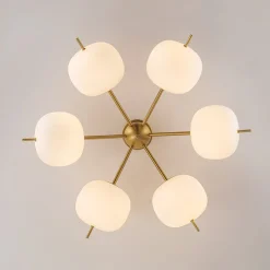 6-Light Bloom Opal Glass Globe Round Sputnik Semi Flush Mount