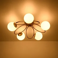 5-Light Bloom Ring Opal Glass Globe Semi Flush Mount