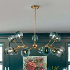 15-Light Blue Glass Globe Bubble Sputnik Branch Chandelier