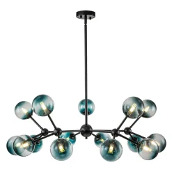 15-Light Blue Glass Globe Bubble Sputnik Branch Chandelier