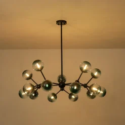 15-Light Blue Glass Globe Bubble Sputnik Branch Chandelier