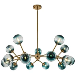 15-Light Blue Glass Globe Bubble Sputnik Branch Chandelier