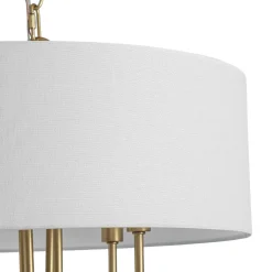 4-Light Brass Candle Style White Fabric Drum Cage Chandelier