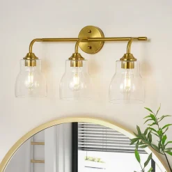 3-Light Brass Clear Glass Bell Vanity Wall Sconce