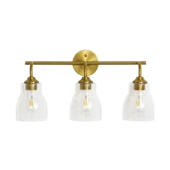 3-Light Brass Clear Glass Bell Vanity Wall Sconce