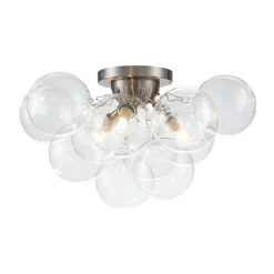 3-Light Brass Cluster Clear Glass Globe Bubble Ceiling Light