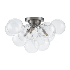 3-Light Brass Cluster Clear Glass Globe Bubble Ceiling Light