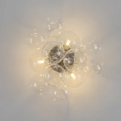 3-Light Brass Cluster Clear Glass Globe Bubble Ceiling Light