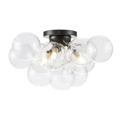3-Light Brass Cluster Clear Glass Globe Bubble Ceiling Light