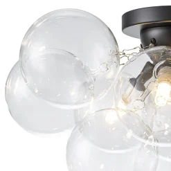 3-Light Brass Cluster Clear Glass Globe Bubble Ceiling Light