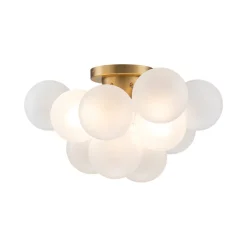 3-Light Brass Cluster Frosted Glass Globe Bubble Ceiling Light