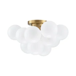 3-Light Brass Cluster Frosted Glass Globe Bubble Ceiling Light