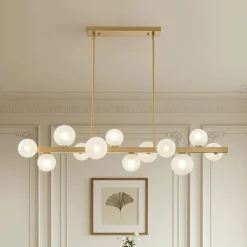 12-Light Brass Frosted Glass Bubble Linear Chandelier