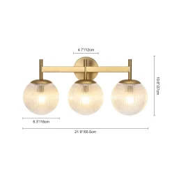 3-Light Brass Ribbed Glass Globe Vanity Wall Sconce