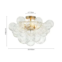 3-Light Brass Sculpture Glass Globe Bubble Semi Flush Chandelier
