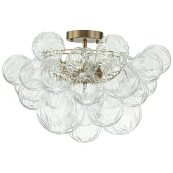 3-Light Brass Sculpture Glass Globe Bubble Semi Flush Chandelier