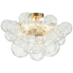 3-Light Brass Sculpture Glass Globe Bubble Semi Flush Chandelier