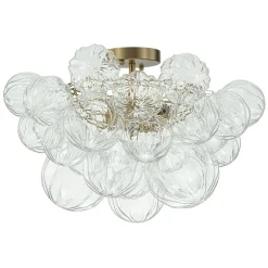 3-Light Brass Sculpture Glass Globe Bubble Semi Flush Chandelier