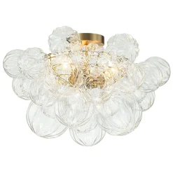 3-Light Brass Sculpture Glass Globe Bubble Semi Flush Chandelier
