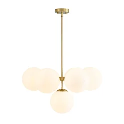 7-light Brass Sputnik Opal Glass Globe Bubble Chandelier