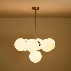 7-light Brass Sputnik Opal Glass Globe Bubble Chandelier