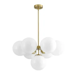 7-light Brass Sputnik Opal Glass Globe Bubble Chandelier