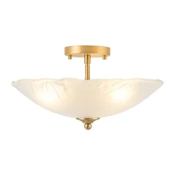 3-Light Brass Textured Glass Bowl Round Semi Flush Mount