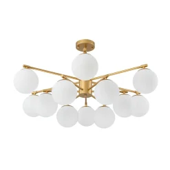 12-Light Brass Tiered Opal Glass Bubble Semi Flush Chandelier