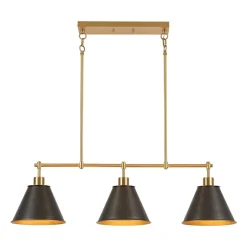 3-Light Brushed Gold Black Cone Island Chandelier